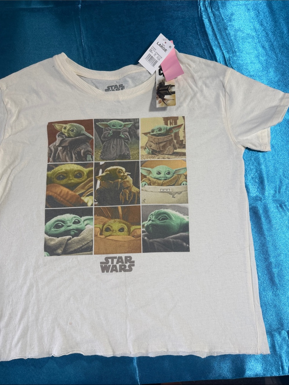 Star Wars Cream Tee with Green Grogu Grid Graphics